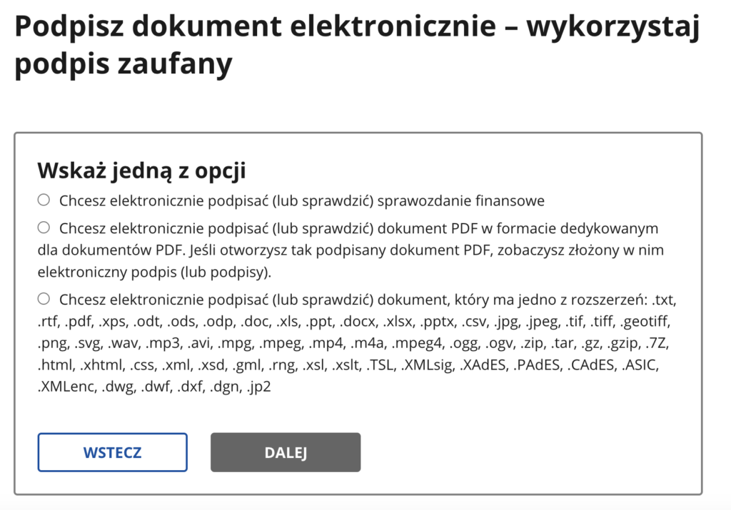 wybór opcji 