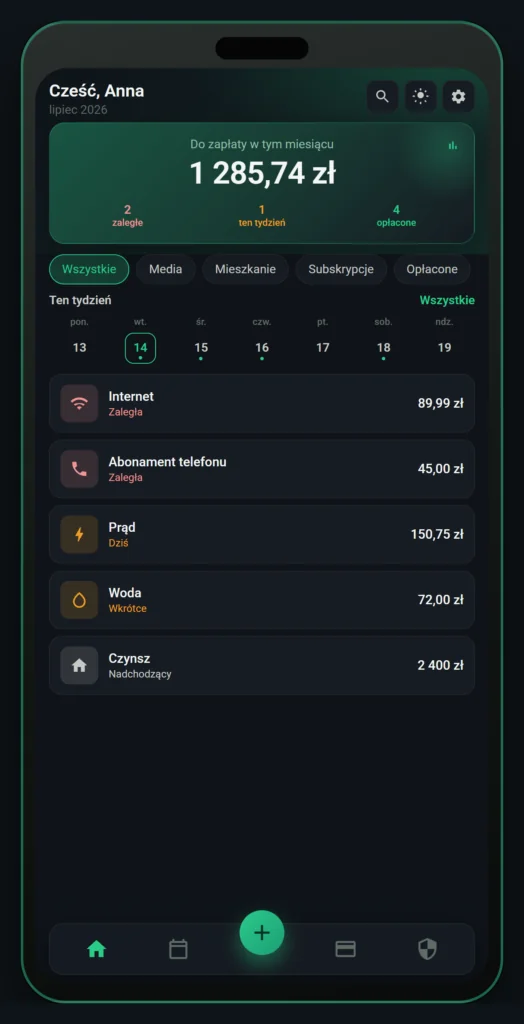 Smart Bill Reminder — lista rachunków i terminy na Androidzie